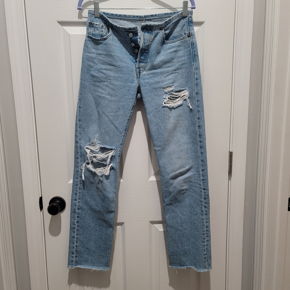 Levi's 501 Mini Waist Distressed Jeans Size 25 - Picture 2 of 10
